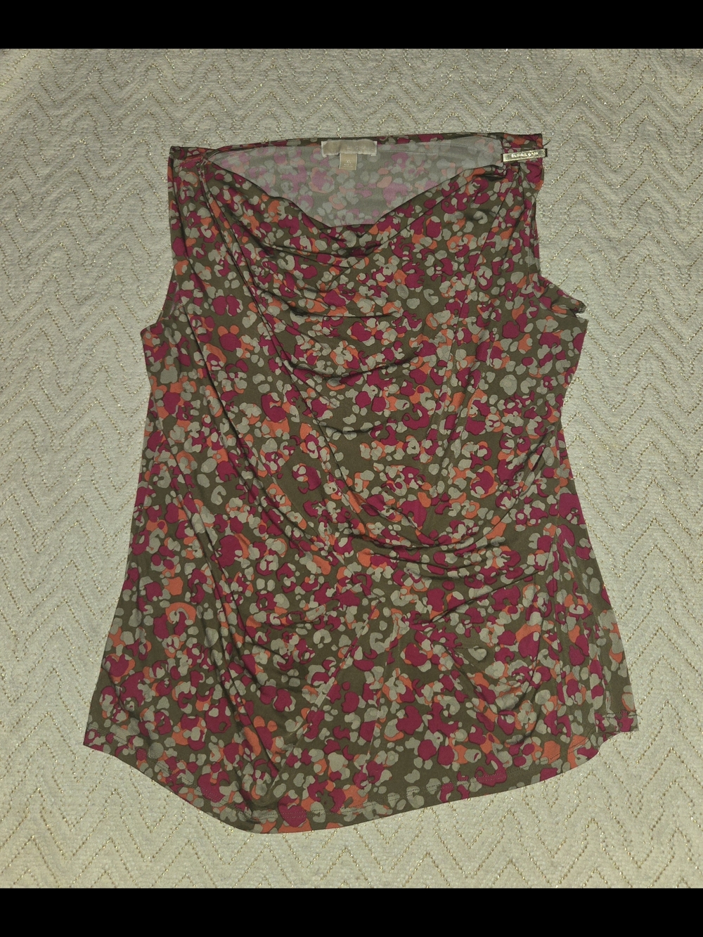 Sleeveless Cowl Neck Top - Pink, Orange, and Olive